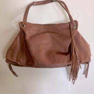 Brown Leather Women's Bag quilted bottom fringe zipper made in Italy